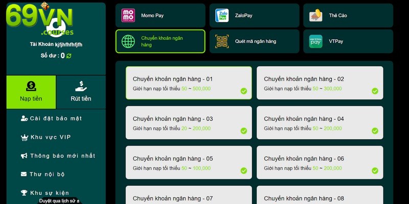 Các bước nạp tiền 69VN nhanh gọn tiện lợi 