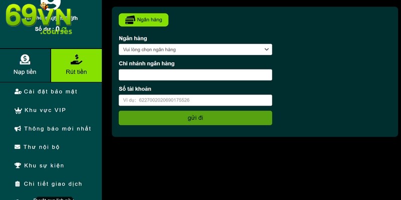 Các phương thức rút tiền 69VN phổ biến