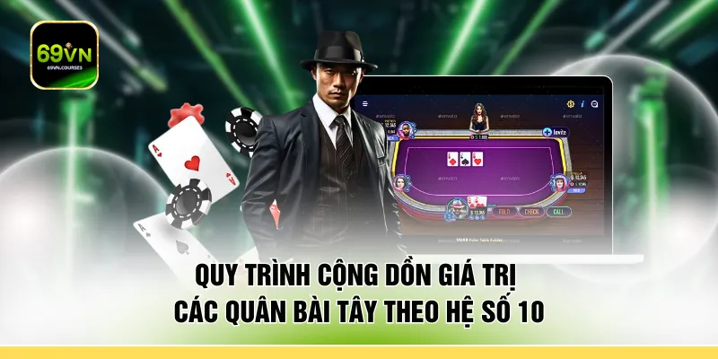 Quy trình cộng dồn giá trị các quân bài Tây theo hệ số 10